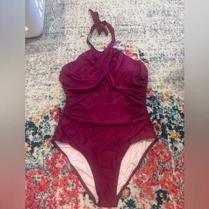 Cupshe Wine Red Halter Swimsuit